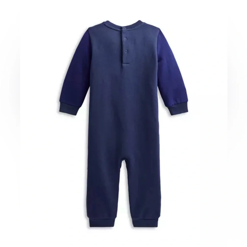 Ralph Lauren Polo Bear Fleece Coverall 6M Blue & White